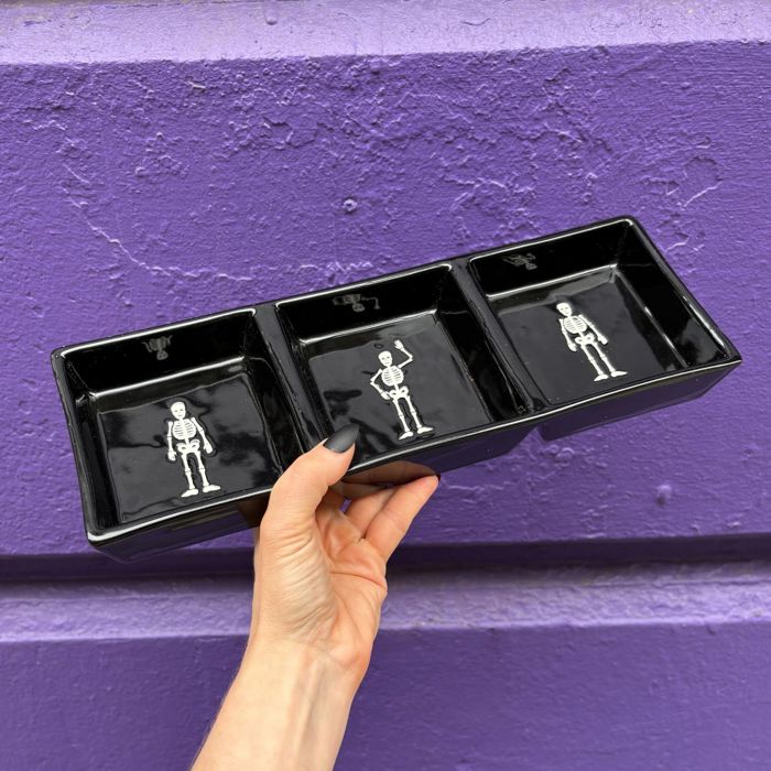 Skeletons Halloween Treat Tray | Ceramic 3 Compartment Tray for Candy, Jewelry, Trinkets