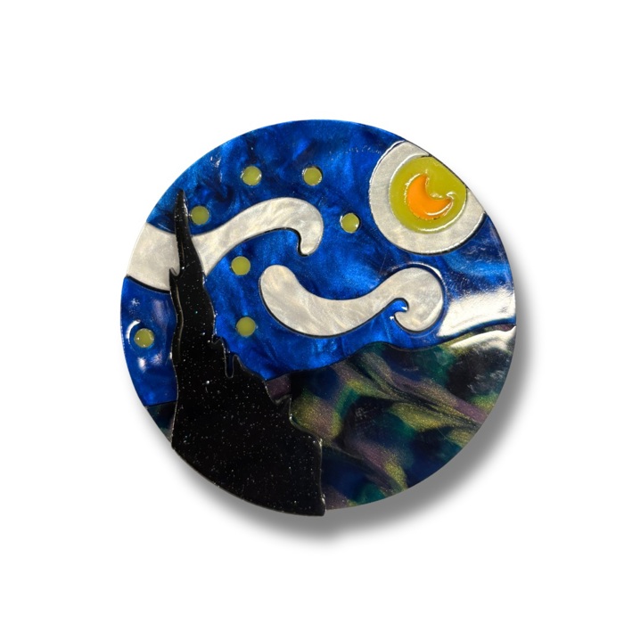 Starry Night Van Gogh Inspired Acetate Large Format Pin Brooch