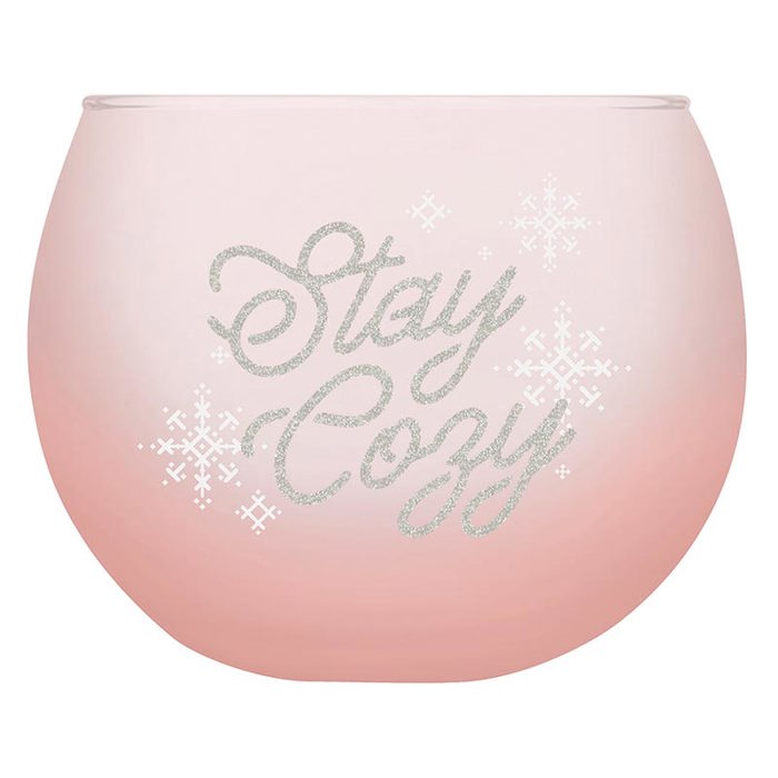 Stay Cozy Roly Poly Blush Pink Ombre Wine Glass  | 13 oz. | Fall Christmas Snowflake Hygge Themed Small Wine Glass