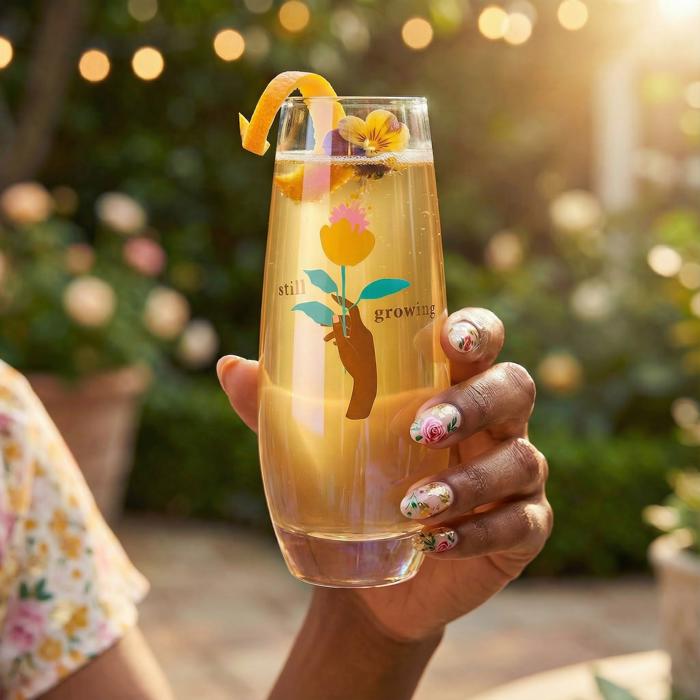 Still Growing Flower Stemless Champagne Flute Glass | Gifts for Her Plant Lover Gifts