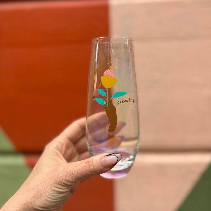 Still Growing Flower Stemless Champagne Flute Glass | Gifts for Her Plant Lover Gifts