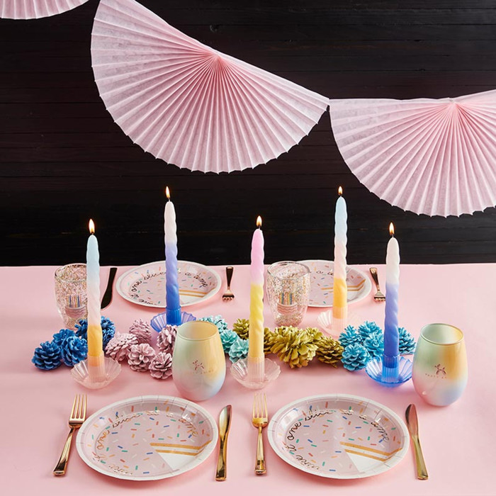 Take It One Slice At A Time Paper Plates | Pink Sprinkle Birthday Cake Plates with Gold Foil | 9”