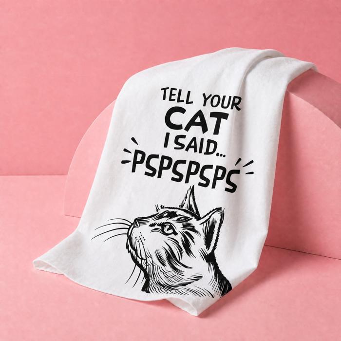 Tell Your Cat I Said Pspspsps Cotton Dish Towel in Black & White | 28" x 28"