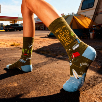 These Are My Road Trip Socks | Travel Inspired Designed Novelty Socks | Summer Camping Gift for Her