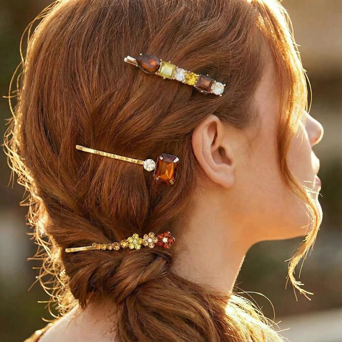 Topaz Jewels Crystal Hair Pins | 3 Piece Bobby Pins Giftable Hair Accessories