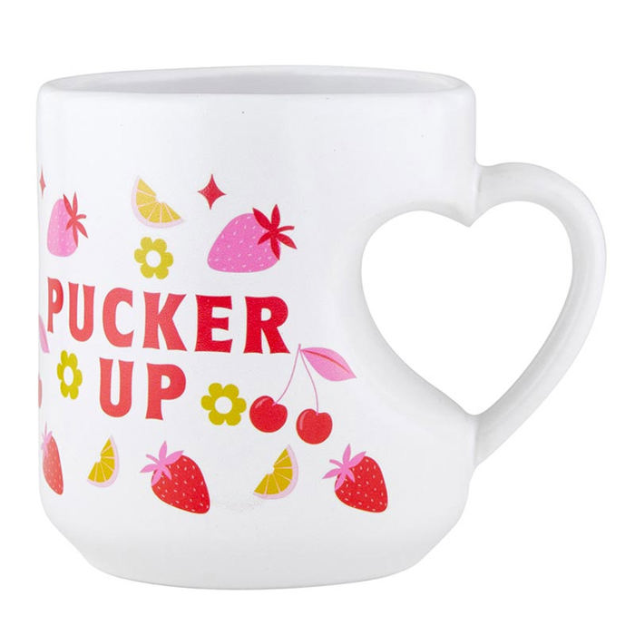 Pucker Up Heart Shaped Handle Mug | Stoneware Tea Coffee Cup | 12oz