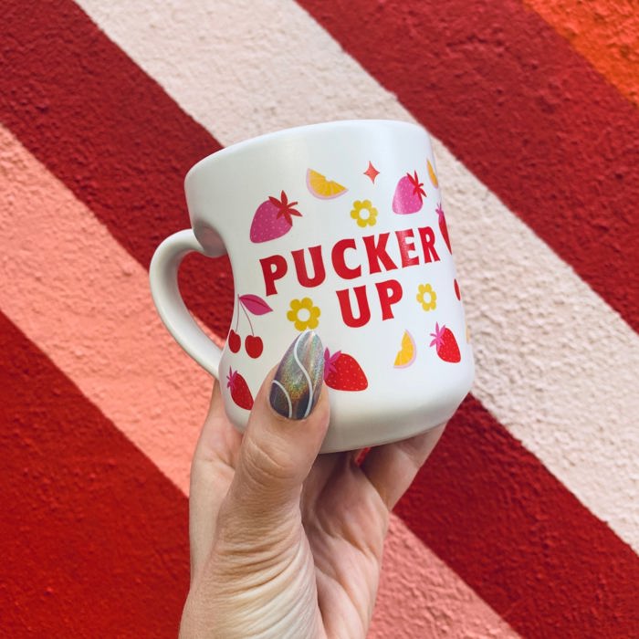 Pucker Up Heart Shaped Handle Mug | Stoneware Tea Coffee Cup | 12oz
