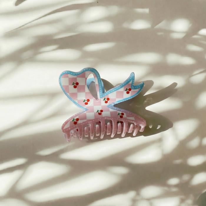 Velvet Claws Checkered Cherry Bow Hair Claw