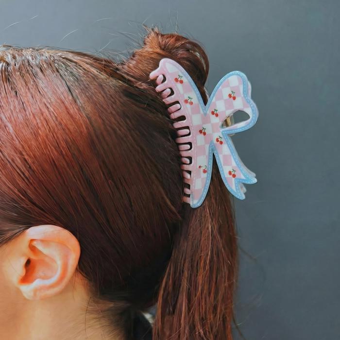 Velvet Claws Checkered Cherry Bow Hair Claw