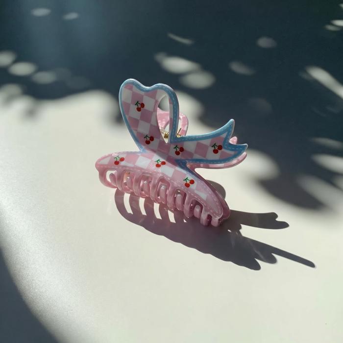Velvet Claws Checkered Cherry Bow Hair Claw