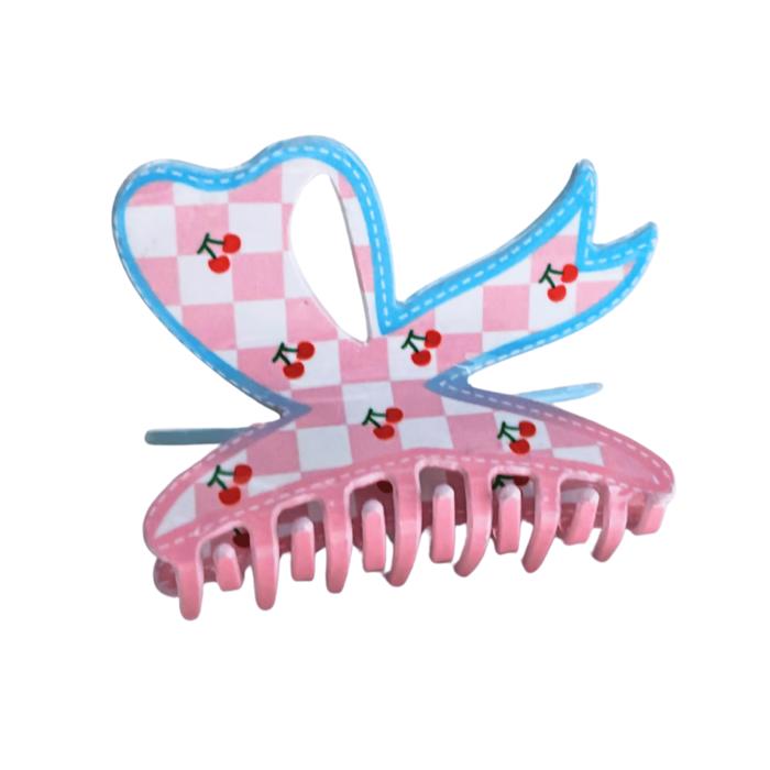 Velvet Claws Checkered Cherry Bow Hair Claw