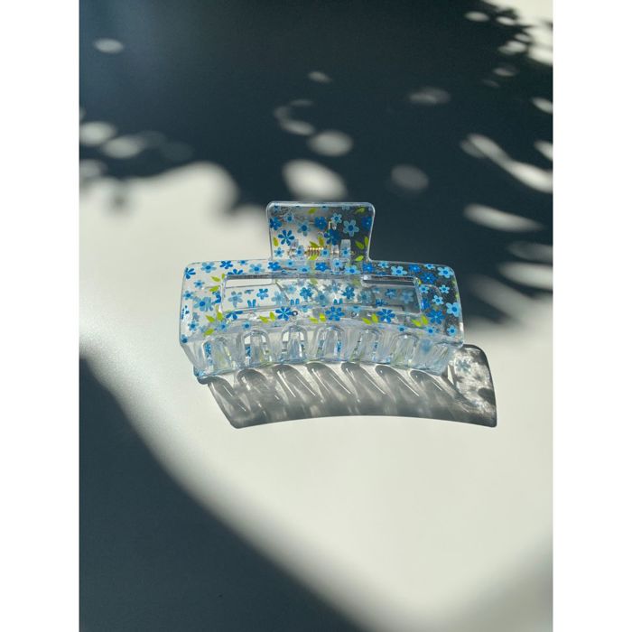 The Crystal in Blue Flowers Hair Claw | Summer Hair Clip