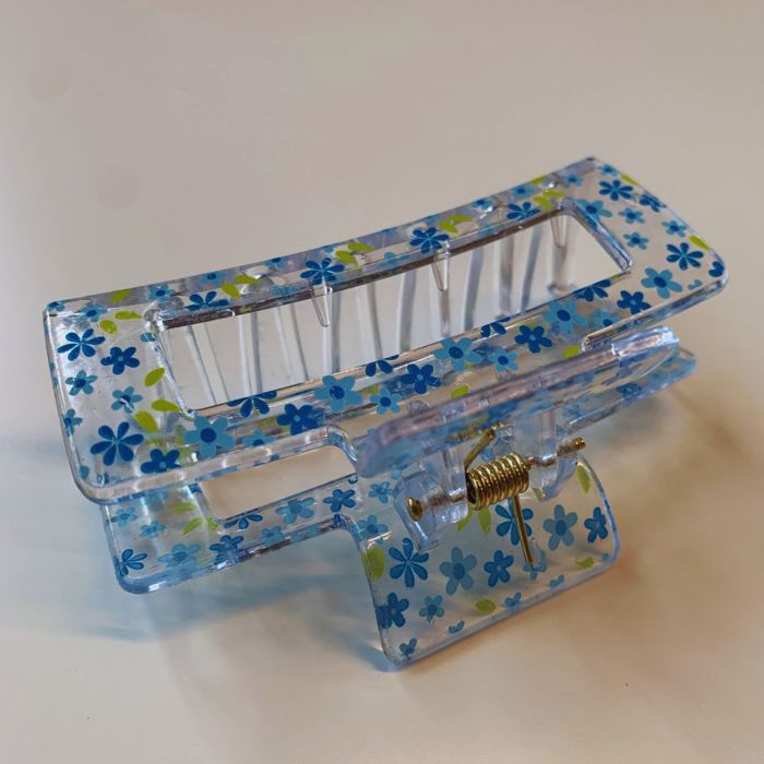 The Crystal in Blue Flowers Hair Claw | Summer Hair Clip