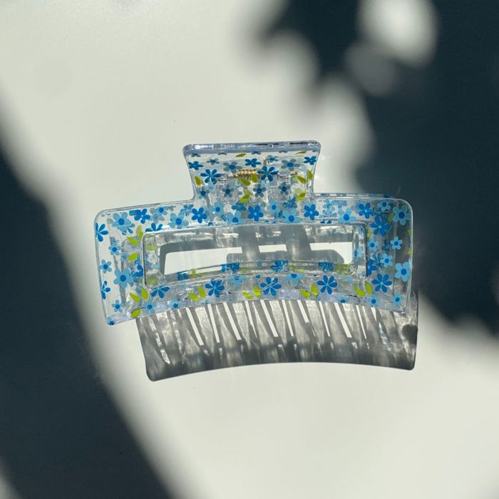 The Crystal in Blue Flowers Hair Claw | Summer Hair Clip