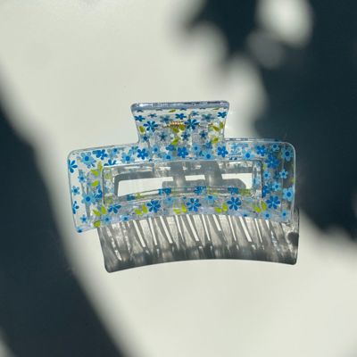 The Crystal in Blue Flowers Hair Claw | Summer Hair Clip