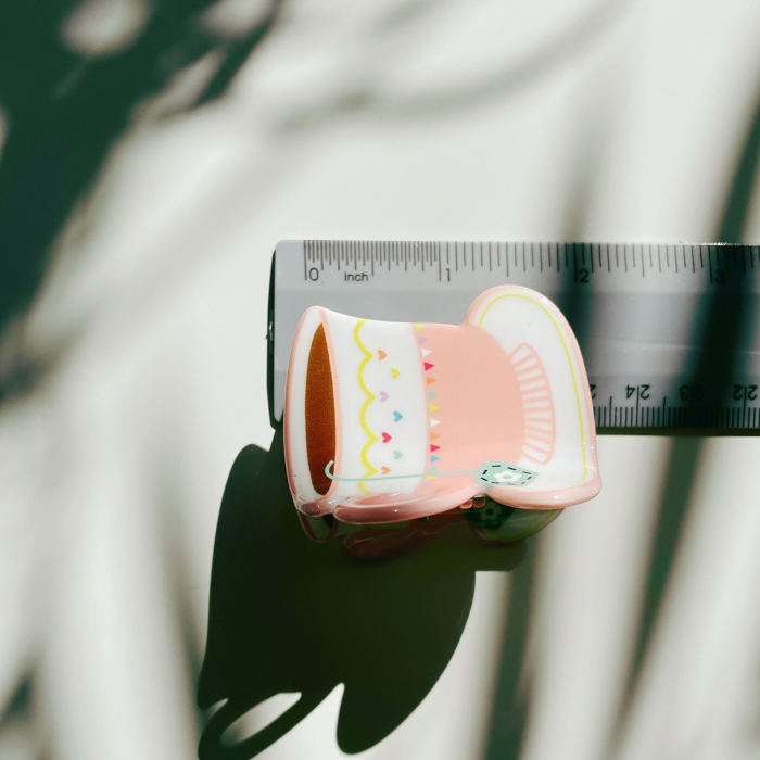 Pink Tea Cup with Heart Hair Claw | Claw Clip Hair Accessories