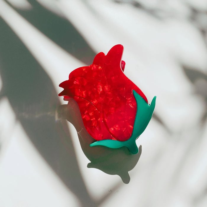 Red Rosebud Small Hair Claw | Petite Hair Clip