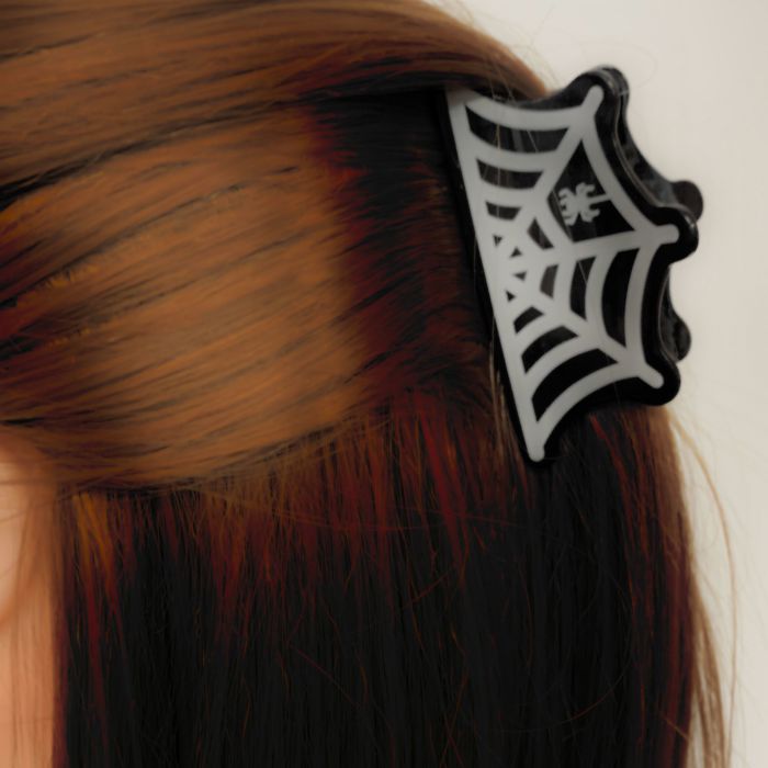Spider and Web Mini Hair Claw | Halloween-Inspired Hair Clip