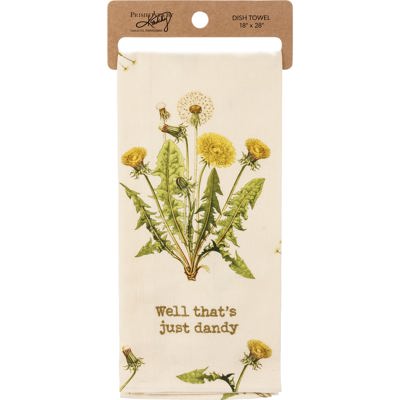 Well That's Just Dandy Punny Dandelion Dish Cloth Towel | Cotten Linen Novelty Tea Towel | Cute Kitchen Hand Towel | 18" x 28"