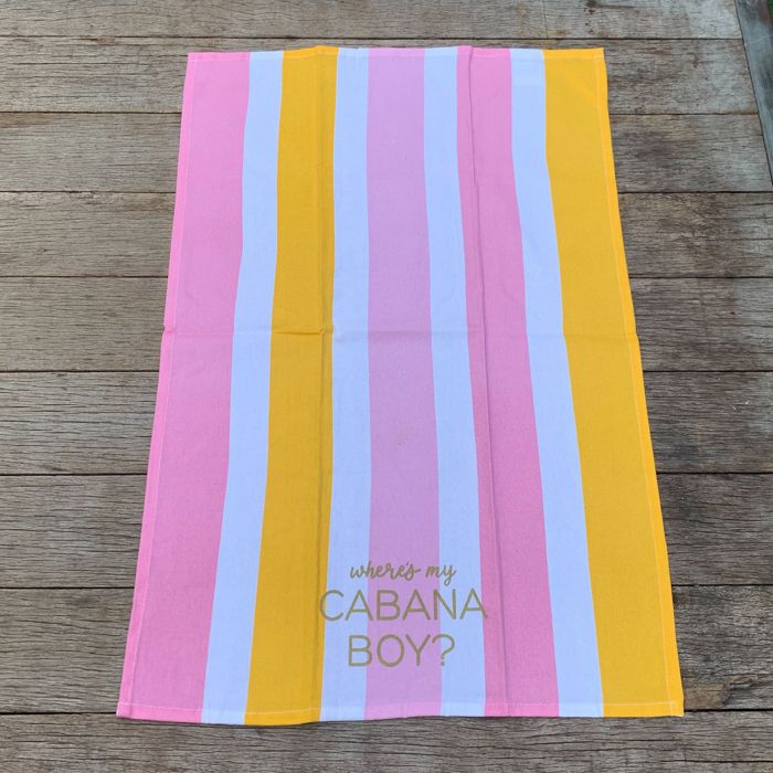 Where's My Cabana Boy Tea Towel in Multicolor Stripes | Cotton Kitchen Hand Dish Cloth | 28" x 18"