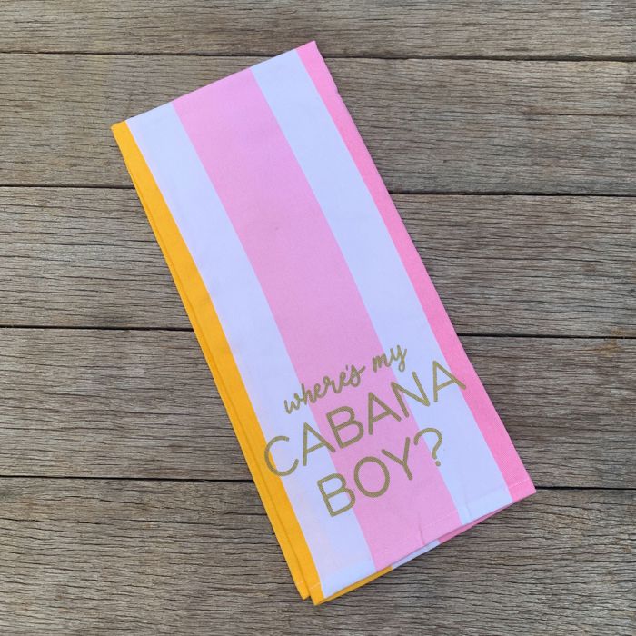 Where's My Cabana Boy Tea Towel in Multicolor Stripes | Cotton Kitchen Hand Dish Cloth | 28" x 18"
