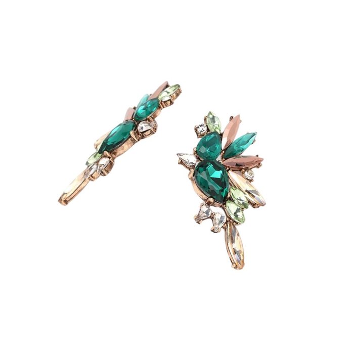 Wings of Emerald Jeweled Cluster Earrings with Crystals