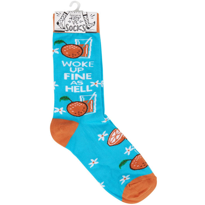 Woke Up Fine As Hell Socks in Blue | Orange Juice Illustration