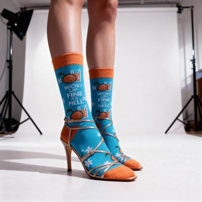Woke Up Fine As Hell Socks in Blue | Orange Juice Illustration