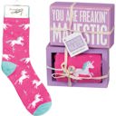 You Are Freakin' Majestic Unicorn Box Sign And Socks Giftable Set Cute and Cozy Accessories | Christmas Holiday Gift Ideas - Stocking Stuffers Under $15