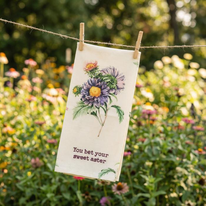 Flower Pun Embroidered Tea and Dish Towels | Novelty Kitchen Hand Towels