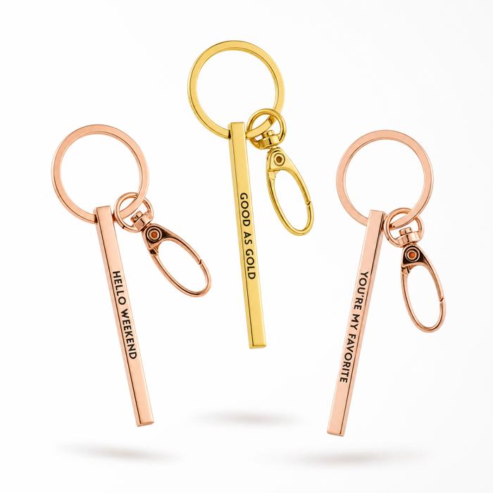 Gold Bar Skinny Keychains - Metal Quote Key Holder