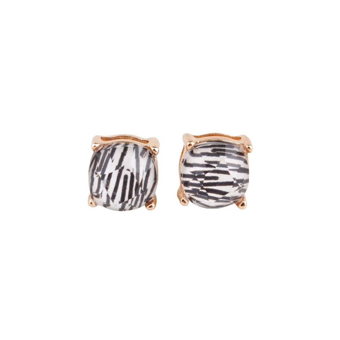 Zebra Stripes Square Stud Earrings | Black and White Bold Animal Print Jewelry
