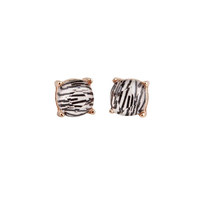 Zebra Stripes Square Stud Earrings | Black and White Bold Animal Print Jewelry
