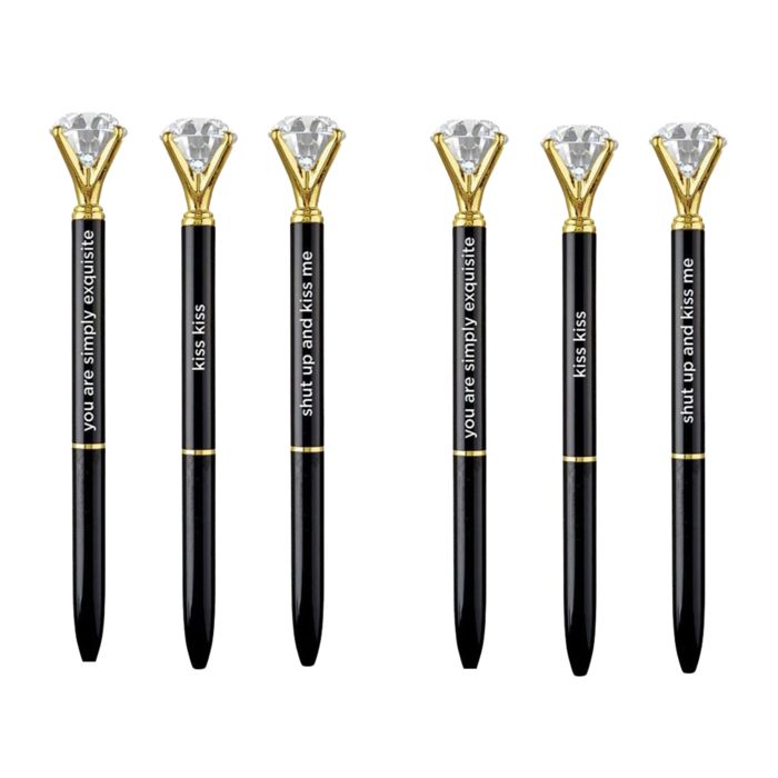 Shut Up And Kiss Me Black Gem Pen Set of 6 | Giftable Quote Pens