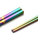  Set of 2 Pairs Holographic Rainbow Chopsticks in Stainless Steel