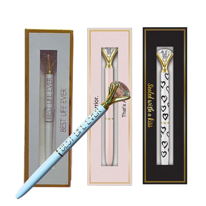 Luxury Gem Pen in Gift Box  - Diamond Pen Cute Stocking Stuffer Gift for Her - Sealed With a Kiss, Warrior, Live Your Best Life