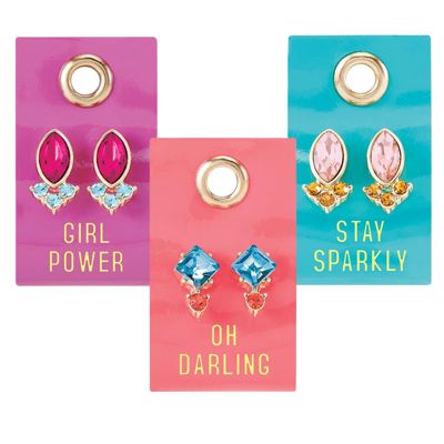 Sparkly Gemstone Earrings in Leather Tags | Gifts for Her