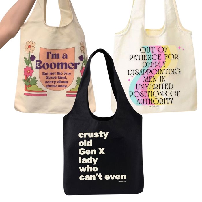 Funny Slouchy Canvas Tote Bags with Humorous Slogans
