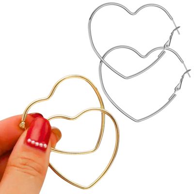 Heart Hoop Earrings Silver or Gold