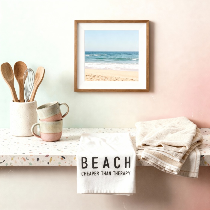 Beach Cheaper Than Therapy Tea Towel | Ultra Absorbent Kitchen Dish Cloth | 30'' sq