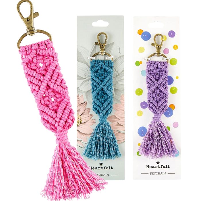 Boho Macrame Keychains in 4 Colors | Tasseled Key Ring Bag Purse Charm | 6.75"
