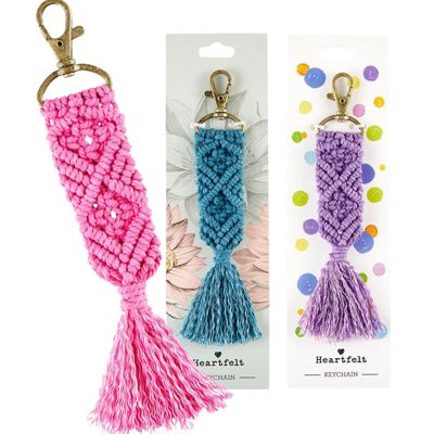 Boho Macrame Keychains in 4 Colors | Tasseled Key Ring Bag Purse Charm | 6.75"