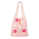  Hippie Boho Knitted Flower Tote | Floral Print Soft Shoulder Bag in Groovy Pink