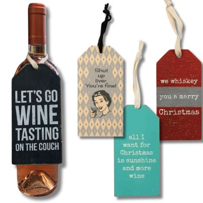 Cute Wine Bottle Gift Tags for Gifting Wine | Reusable Holiday Funny Saying Gift Hangers