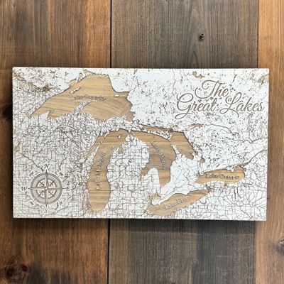 Wooden Engraved Great Lakes Street Map