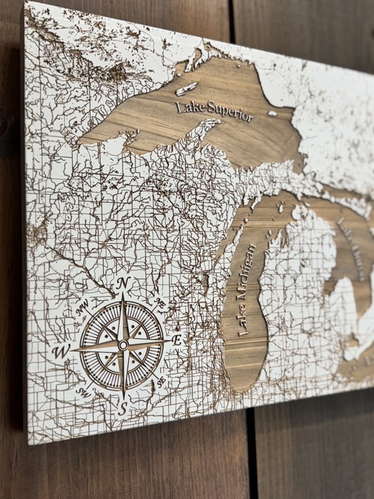 Wooden Engraved Great Lakes Street Map