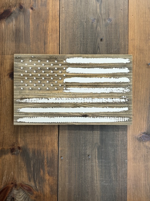 Wooden Engraved American Flag