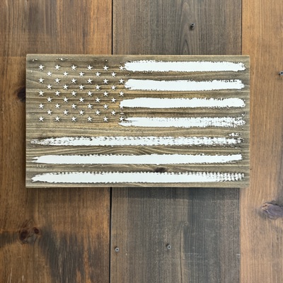 Wooden Engraved American Flag