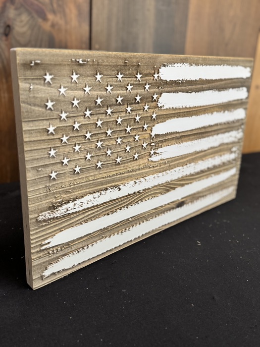 Wooden Engraved American Flag