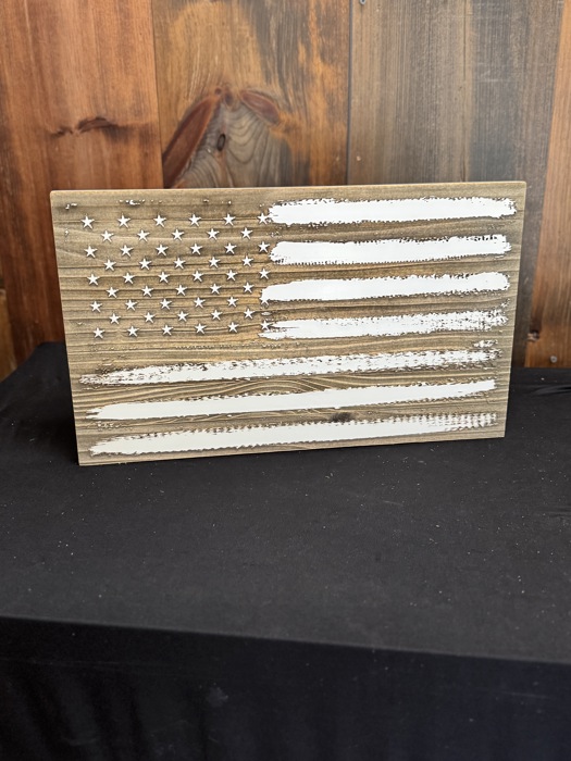 Wooden Engraved American Flag